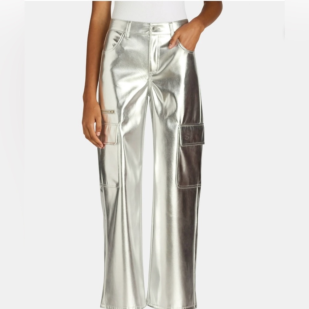 High Rise Metallic Cargo Pants - Picture 2 of 5